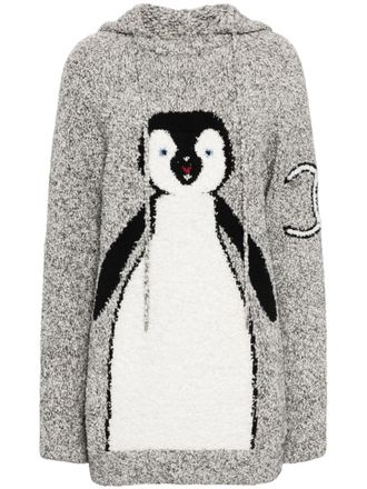 Chanel 1990-2000s penguin-motif knitted hoodie - Grey