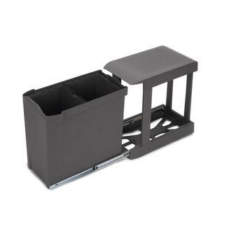 Emuca Contenedores De Reciclaje Para Cocina, 2 X 14l, Fijaci&oacute;n Inferior Y Extracci&oacute;n Autom&aacute;tica, Acero Y Pl&aacute;stico, Gris Antracita - Emuca