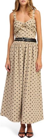 En Saison Hatley Polka Dot Belted Maxi Dress in Tan Black at Nordstrom, Size Large