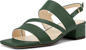 Castamere Womens Slingback Low Chunky Block Heel Peep Open Square Toe Dress Sandals Casual Office Summer Shoes 3.5 CM Heels Deep Green 6.5 UK