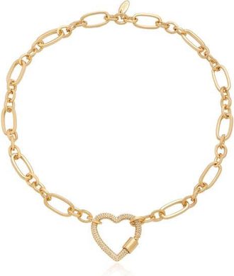Ettika Crystal Pav&eacute; Heart Clasp Necklace in Gold at Nordstrom
