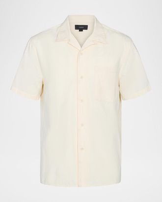 Vince Mens Union Stripe Cotton Loop-Collar Short-Sleeve Shirt