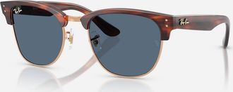 Ray-Ban Womens Rbr0504S Square Clubmaster Reverse Sunglasses In Polished Striped Havana On Rose Gold