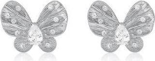 Suzy Levian Cubic Zirconia Butterfly Stud Earrings in White Gold at Nordstrom Rack