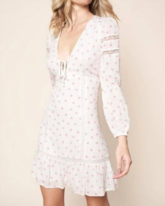 Sugarlips Floral Long Sleeve Lace Trim Mini Dress In White/pink Flowers