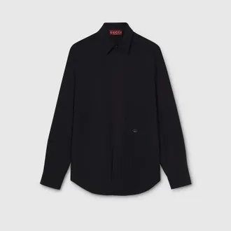Gucci Piece Dyed Poplin Shirt, Size 18.5, Black, Ready-to-wear