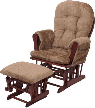 Hhg Hhg - Sill&oacute;n Relax 009, Mecedora Con Taburete Tela Chenilla (465g/m&sup2;) Oeko-tex, Marr&oacute;n Claro, Estructura Oscura