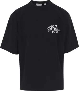 Off-white Black Cotton Arrows Embroidered T-Shirt