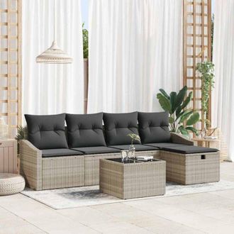 vidaXL Vidaxl - Conjunto De Sof&aacute; De Jard&iacute;n Con Coj&iacute;n 6 Pcs Gris Claro Polirat&aacute;n