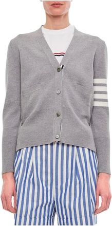 Thom Browne Cardigan con scollo a V e 4-Bar in lana - - Knitwear - Donna - Grigio - S