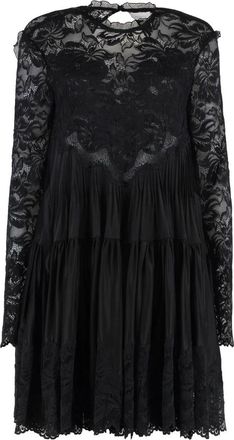 Paco Rabanne Kanten Inzet Viscose Blend Jurk - Dames - Korte kleedjes - Zwart - M - Kleedjes
