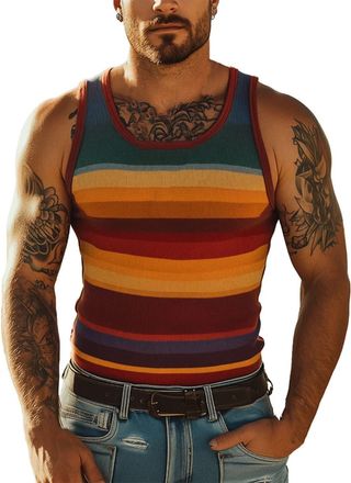 Generic Mens Tank Tops Sleeveless T Shirts Muscle Fit Shirt Colorblock Workout Tshirt Summer Casual Athletic Gym Cotton Tees(Z01-Pink, M)