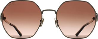 Gucci Round Womens Gold Brown Gradient GG2046S Metal - One Size