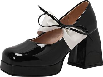 Generic 2026 Mother of The Bride Ladies Casual Shoes Chunky Toe Kitten Platform Heels Leather Faux formal Work Patent Court Women Mid Heel Commute Smart (4)