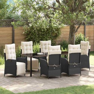 vidaXL Conjunto De Comedor De Jard&iacute;n 7 Pcs Negro Rat&aacute;n Sint&eacute;tico Vidaxl