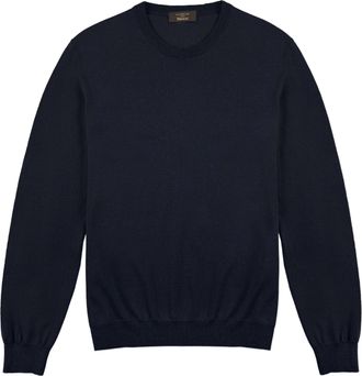 Zanone Crew Neck Blue Sweater With Fine Knit Texture And Ribbed Details