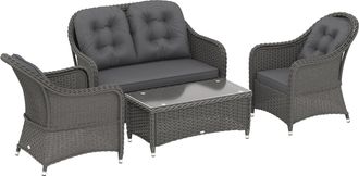 OUTSUNNY 4 Pieces Rattan Sofa Set Outdoor Conservatory Furniture With Cushions - Light Grey | TJ Hughes