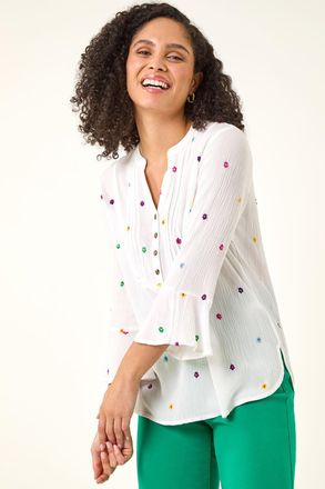 Roman Floral Embroidered Buttoned Top