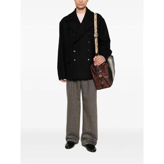 Dries Van Noten Double-Breasted Wool Blend Coat - Black
