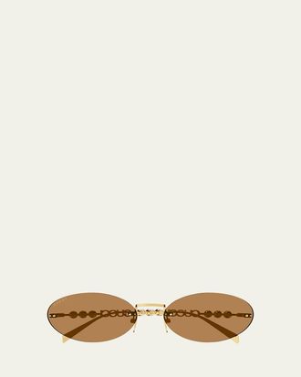 Gucci Rimless Metal Oval Sunglasses with Faux Pearls