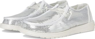 Hey Dude Wendy Disco Sequin Womens Flat Shoes Silver/White : 10 M, Canvas