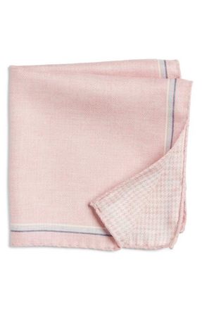 Jack Victor Crestwool Solid & Houndstooth Check Reversible Silk Pocket Square in Pink at Nordstrom