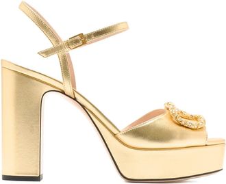 Valentino Garavani crystal-embellished platform sandals - women - Calf Leather/Calf Leather/Calf Leather/Rubber/glass - 39.5 - Gold