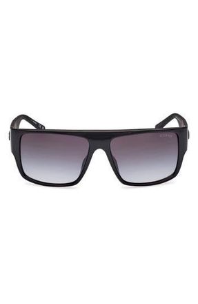 Guess Rectangular Sunglasses in Shiny Black /Gradient Smoke at Nordstrom Rack
