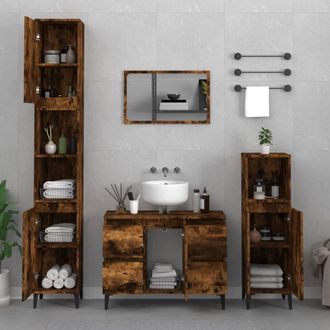 Berkfield Home Sink Cabinet Smoked Oak 80x33x60 cm Engineered Wood in Brown | Size: 80 x 33 x 60 cm