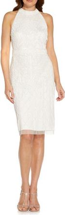 Adrianna Papell Beaded T-Back Cocktail Sheath Dress in Ivory at Nordstrom, Size 6