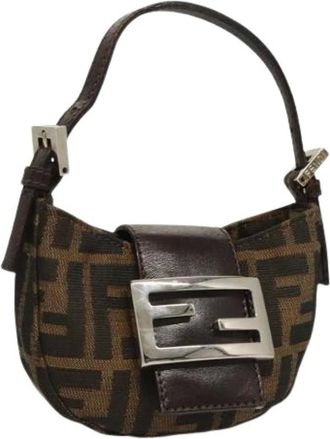 Fendi Pre-owned Mini Bags, female, Brown, Size: ONE SIZE Pre-owned Zucca Canvas Mini Croissant Handbag