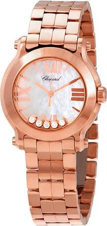 Chopard Happy Sport Mother Of Pearl Dial 18kt Rose Gold Floating Diamond Ladies Watch 274189-5003
