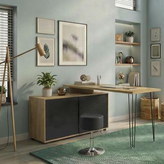 Vicco Escritorio De Esquina Notivo, Negro, 135 X 55 Cm Con Archivador, Vicco