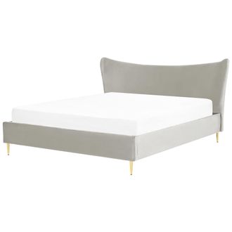 Beliani Cama Con Somier De Terciopelo Gris Claro Dorado 180 X 200 Cm Somier Chaleix