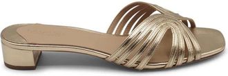 Ralph Lauren Schoenen, Dames, Grijs, 40 1/2 EU, Leer, Metallic Leren Sandalen