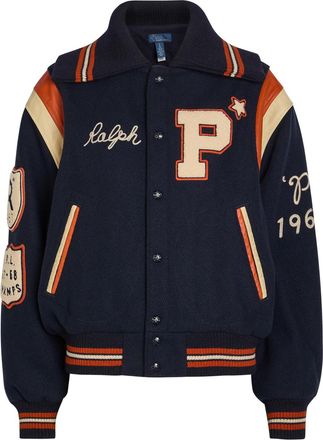 Polo Ralph Lauren Appliqu&eacute;d Wool-blend Varsity Jacket - Navy - S (UK8-10 / S)
