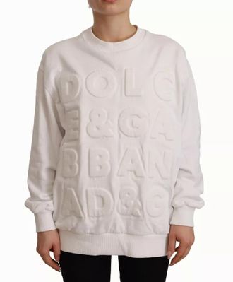 Dolce & Gabbana White Logo Embossed Cotton Sweatshirt Womens Sweater (Pre-Owned)