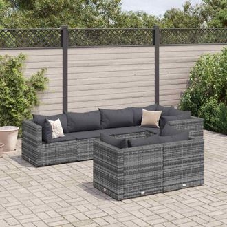 vidaXL Set De Muebles De Jard&iacute;n 7 Pzas Y Cojines Rat&aacute;n Sint&eacute;tico Gris Vidaxl