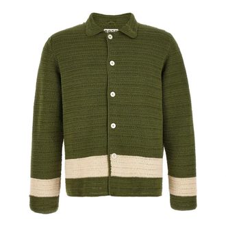 Bode Marsh Crochet Long Sleeve Shirt - male - Bode - Cardigans - Green - L - Knitwear