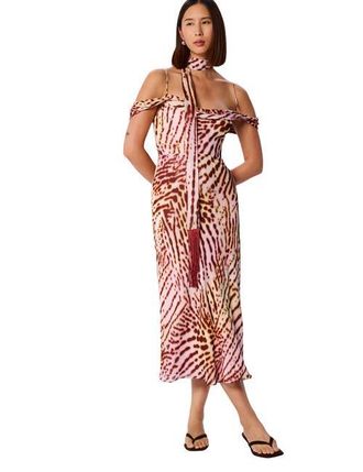 Whistles Orchid Print Scarf Midi Dress in Pink/multi at Nordstrom, Size 10