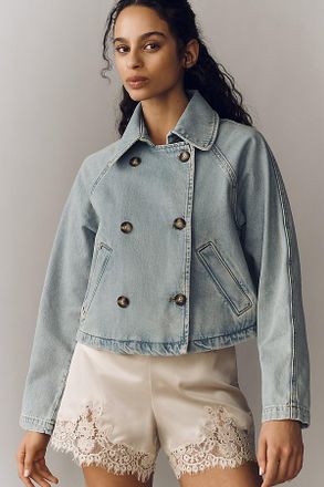 Pilcro Cropped Denim Trench Jacket