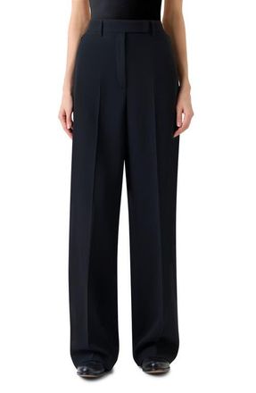 Akris Forest Wool Blend Straight Leg Pants in Black at Nordstrom, Size 10