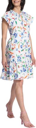 Maggy London Floral Tie Neck Dress in Soft White/French Blue at Nordstrom Rack, Size 12