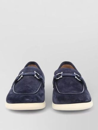Ferragamo boat shoes suede metal hardware rubber sole