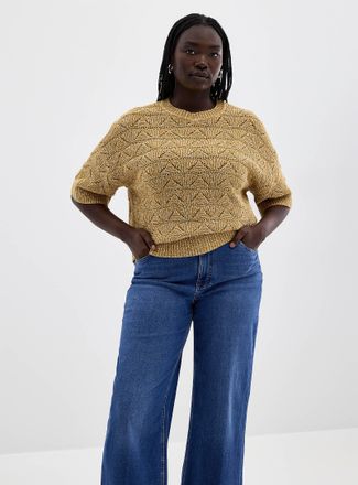 Contemporaine Womens Two-tone openwork boxy-fit sweater