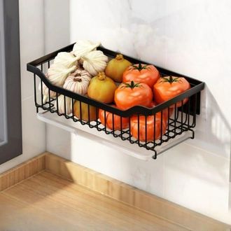 OEM Cesta De Frutas De Acero Inoxidable - Escurridor De Verduras De Cocina - 34 Cm - Desmontable Y Lavable - Montaje En Pared - Negro