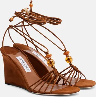 Jimmy Choo London Sandalias con cu&ntilde;a Lova de ante adornadas