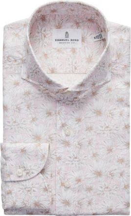 Emanuel Berg Modern Fit Floral Cotton & Linen Blend Button-Up Shirt in Light Pastel Pink at Nordstrom Rack, Size Large/x-Large