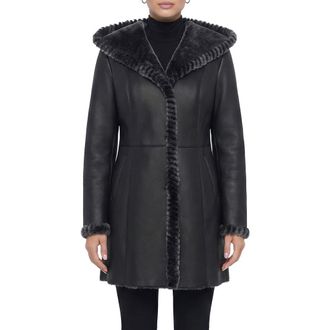 Gorski Merino Genuine Shearling Parka With Whipstitch Trim in Black Brisa at Nordstrom, Size X-Large