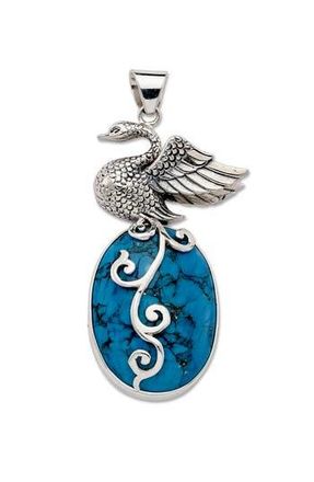 Samuel B. Sterling Silver and Seraphinite Swan Pendant in Turquoise at Nordstrom Rack